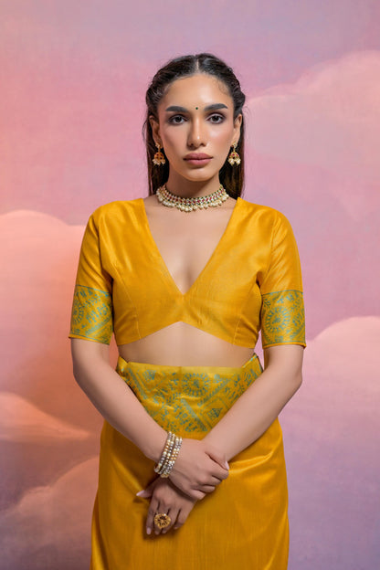 Banglori Handloom raw silk saree - YELLOW