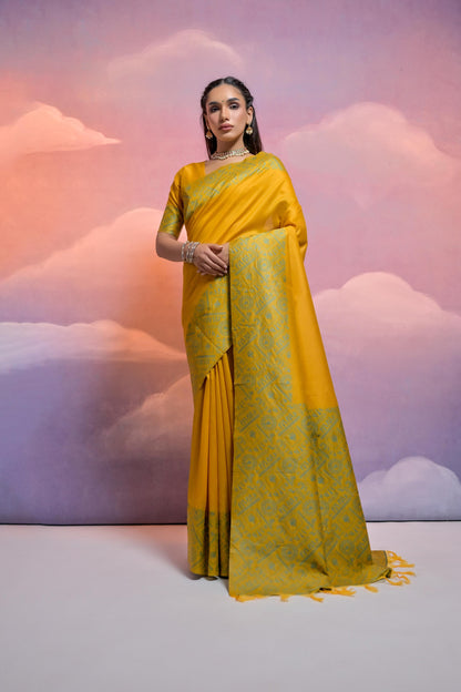 Banglori Handloom raw silk saree - YELLOW