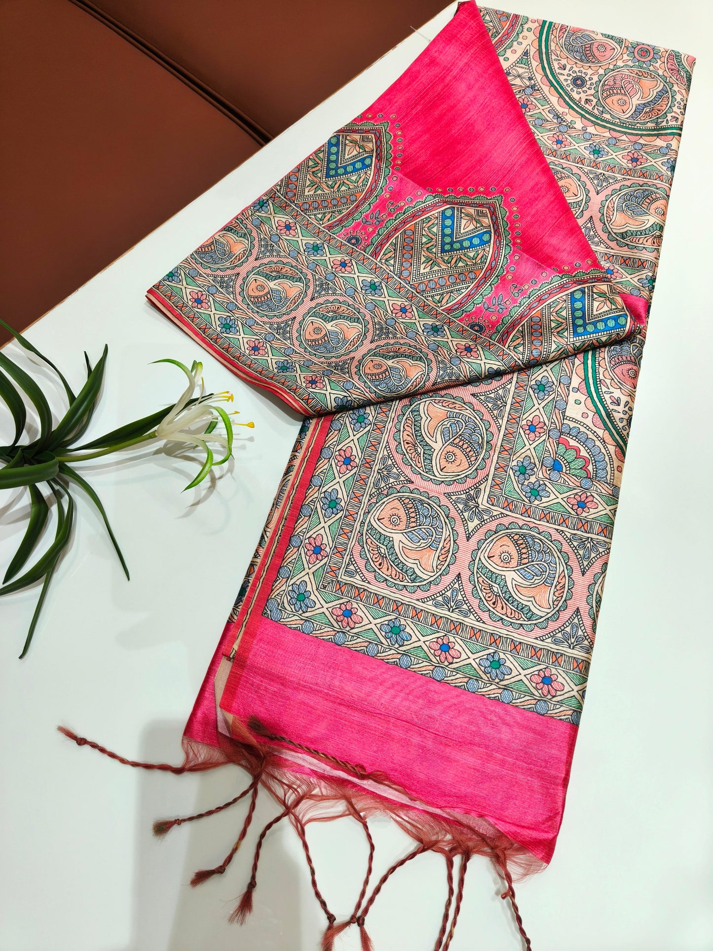 Tussar Silk Madhubani - PINK