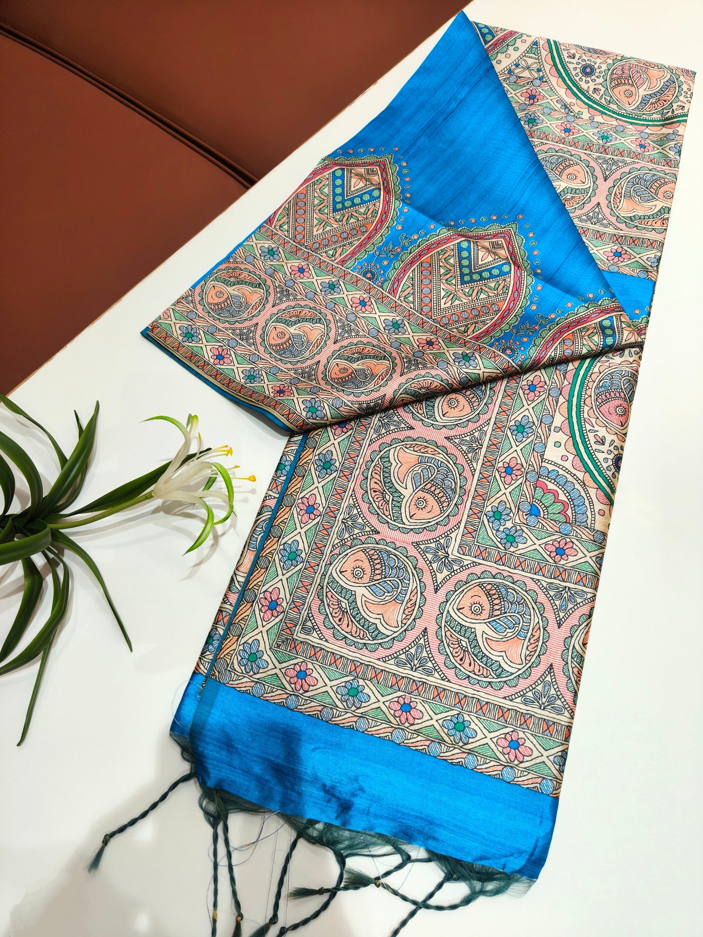 Tussar Silk Madhubani - BLUE