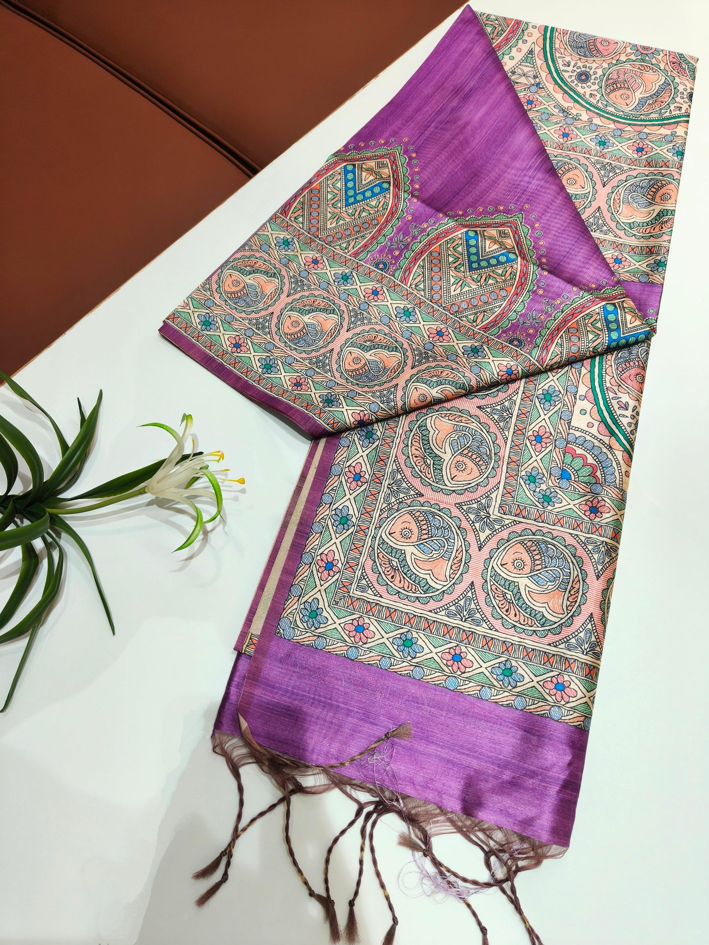 Tussar Silk Madhubani - PURPLE