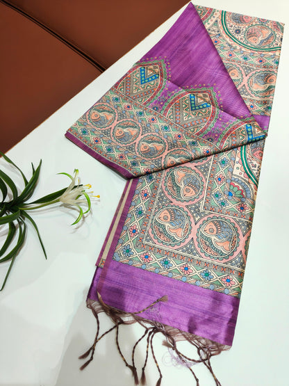 Tussar Silk Madhubani - PURPLE