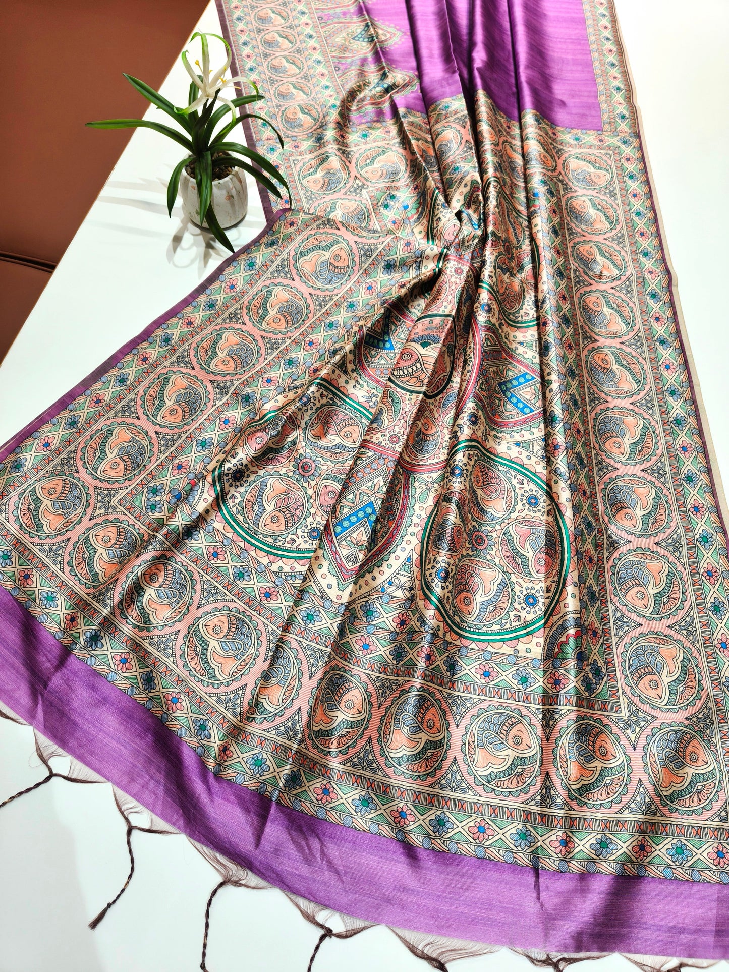 Tussar Silk Madhubani - PURPLE