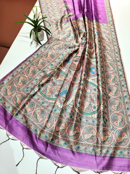 Tussar Silk Madhubani - PURPLE