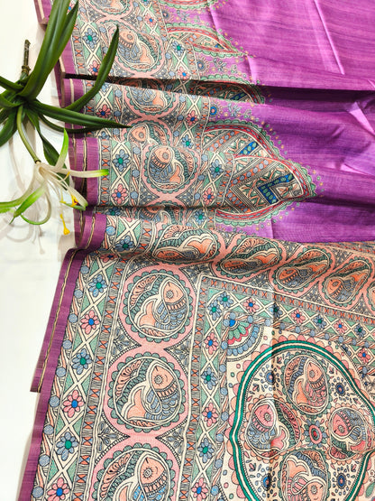 Tussar Silk Madhubani - PURPLE