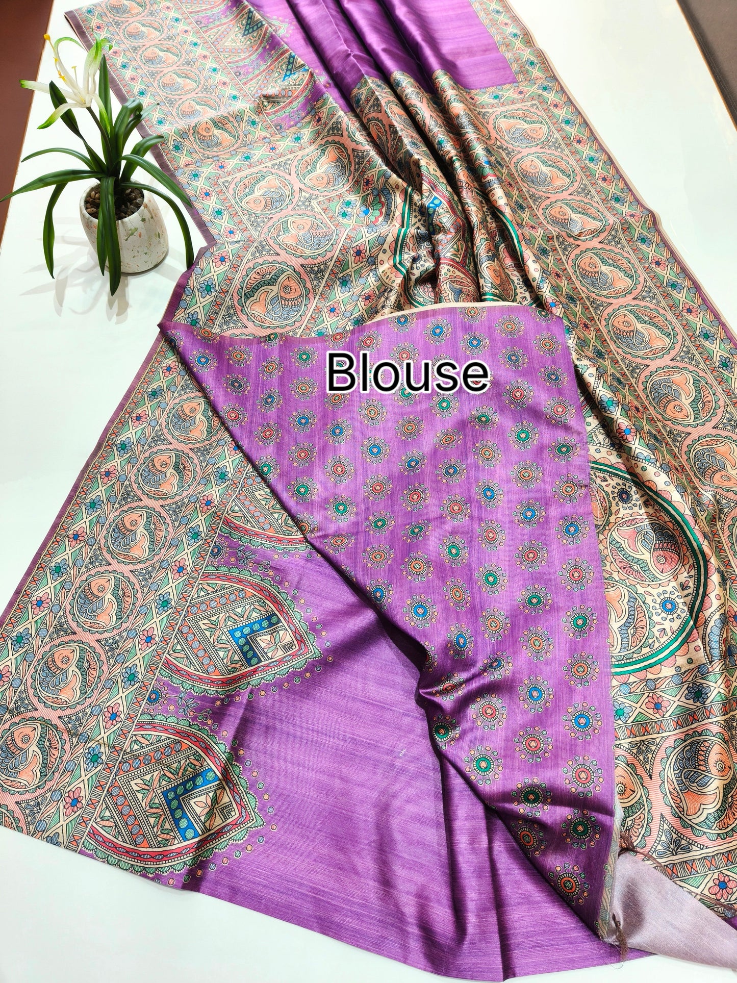 Tussar Silk Madhubani - PURPLE
