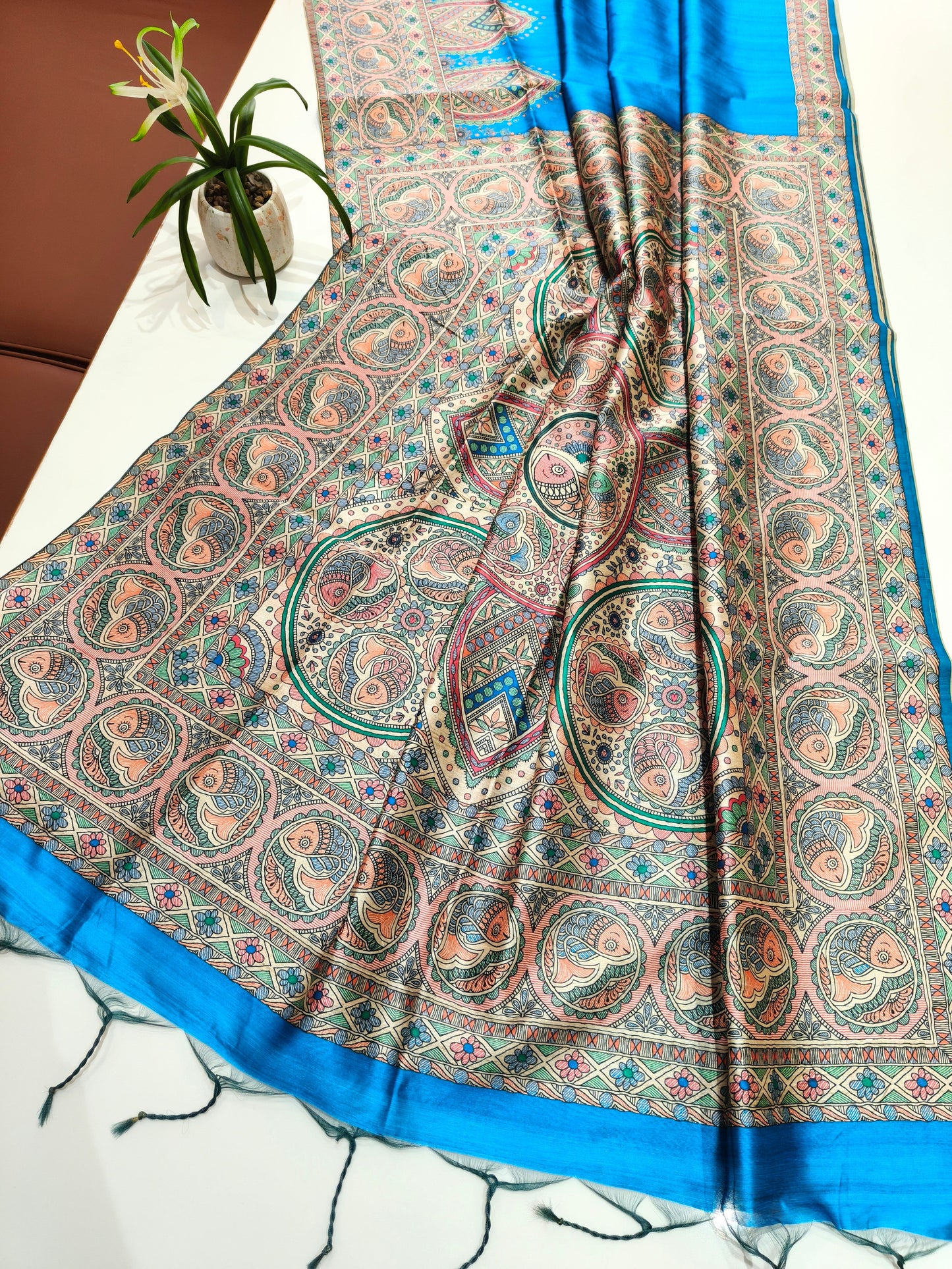 Tussar Silk Madhubani - BLUE