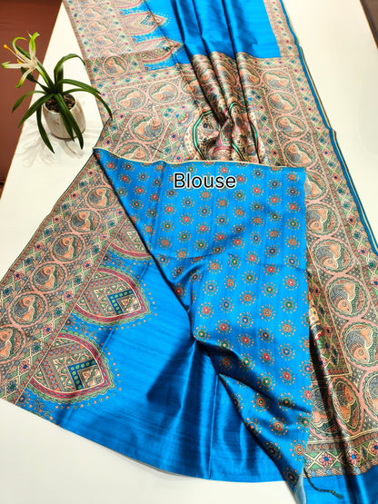 Tussar Silk Madhubani - BLUE