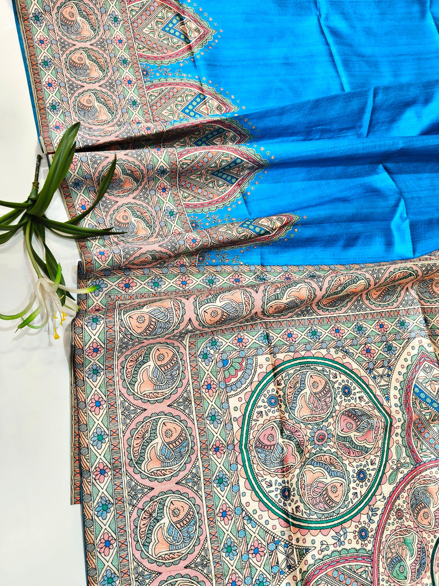 Tussar Silk Madhubani - BLUE