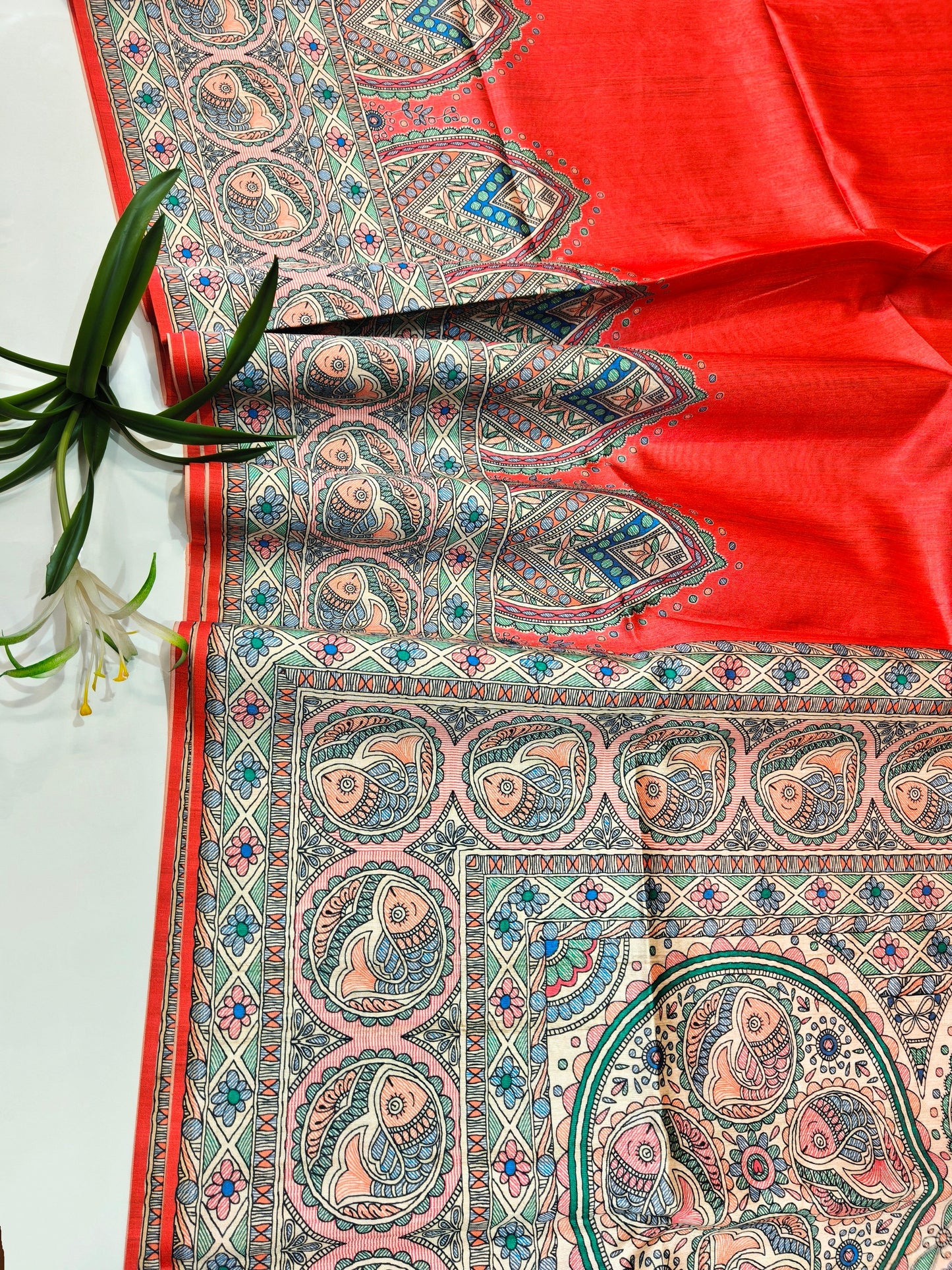 Tussar Silk Madhubani -RED