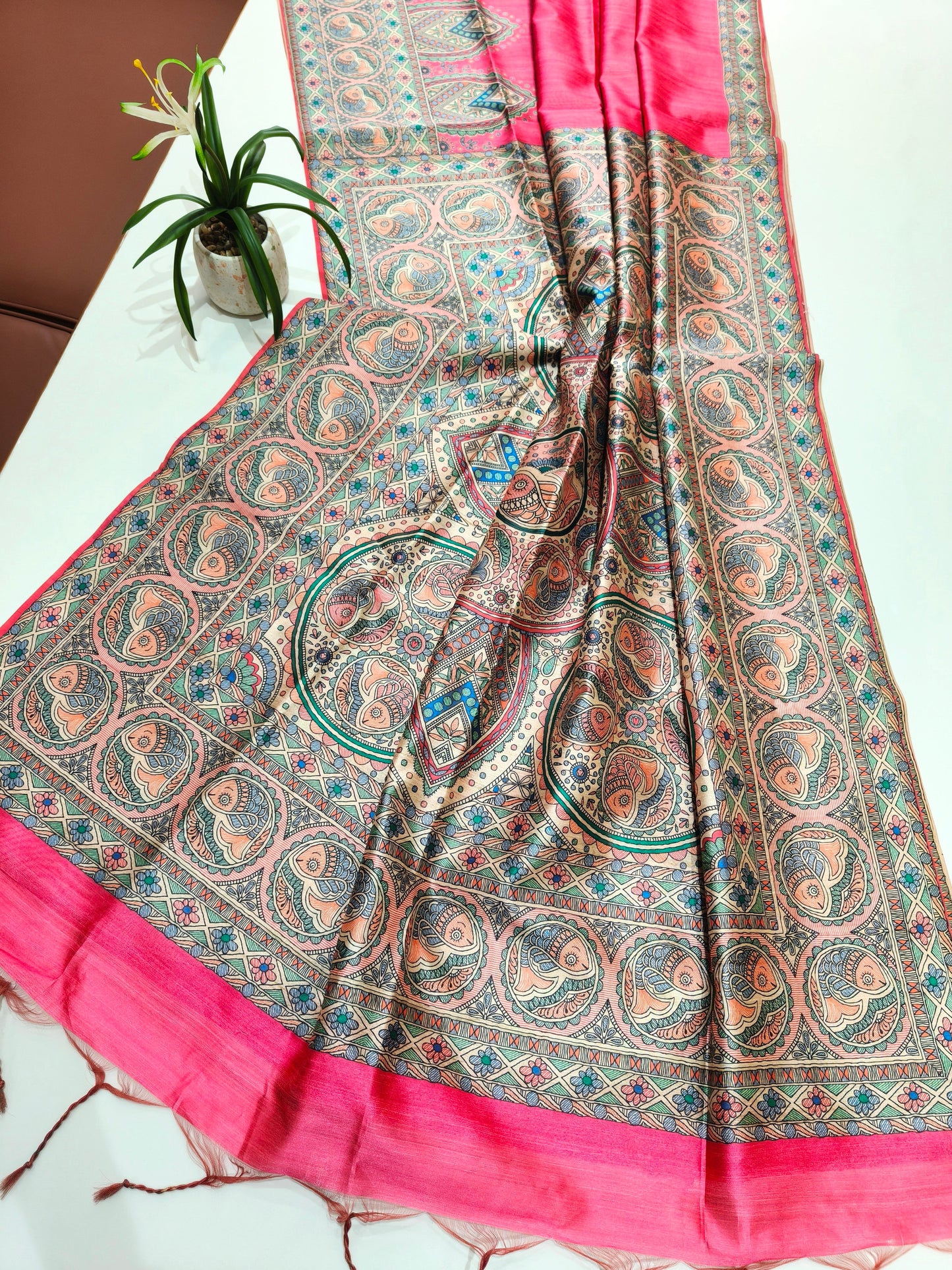 Tussar Silk Madhubani - PINK