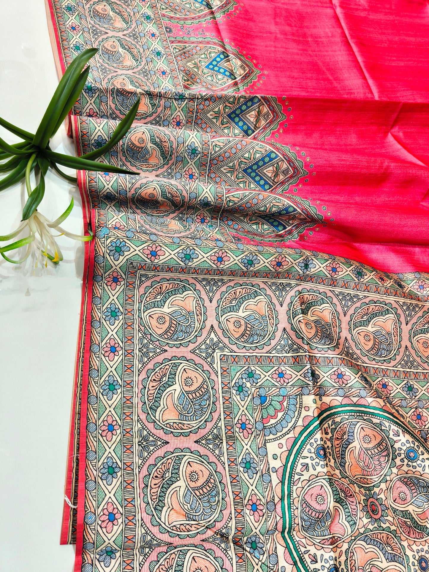 Tussar Silk Madhubani - PINK