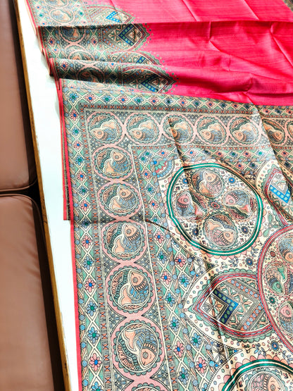 Tussar Silk Madhubani - PINK