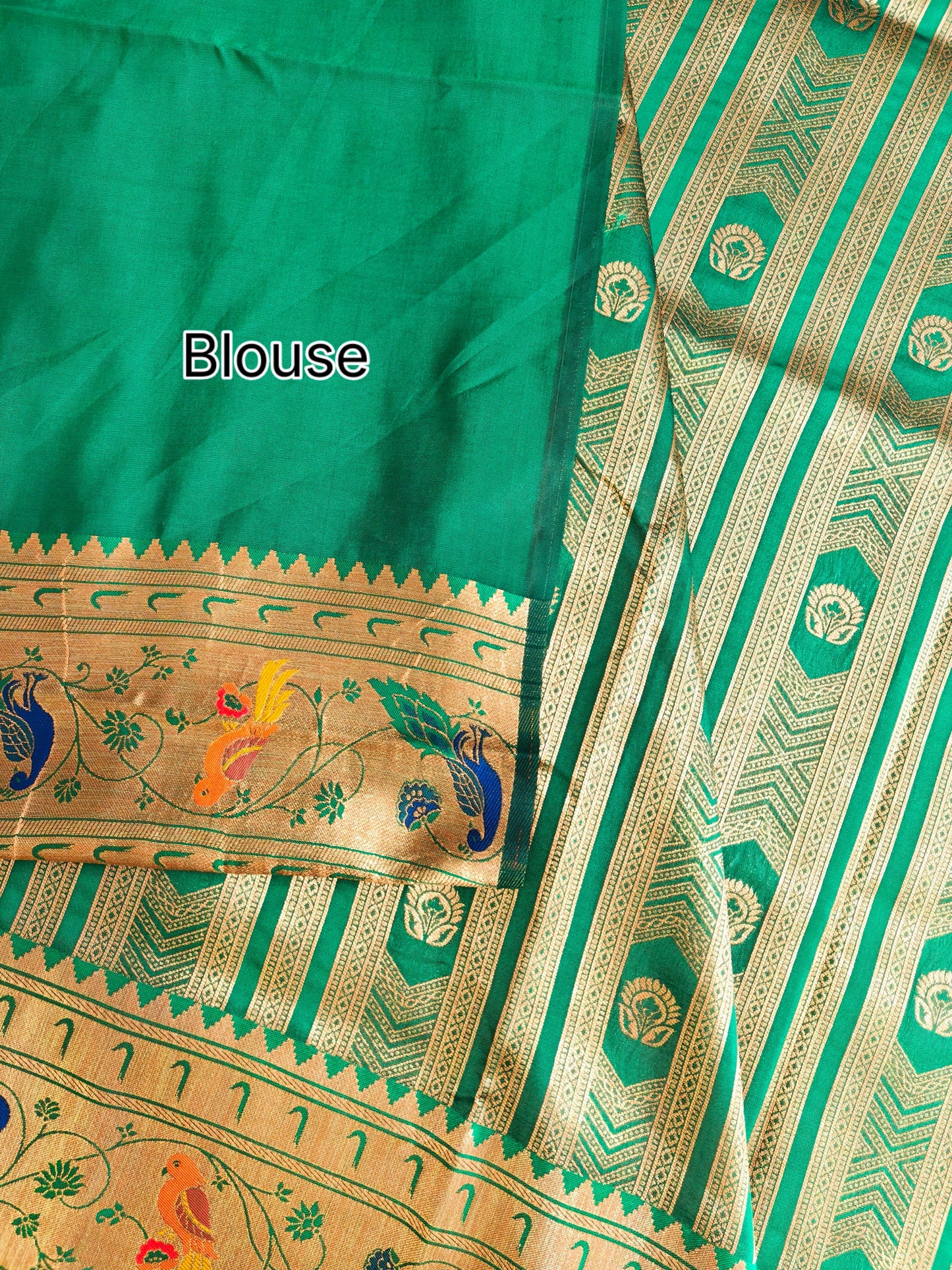 Banarsi Paithani Copper Zari Silk Saree- Parrot Green
