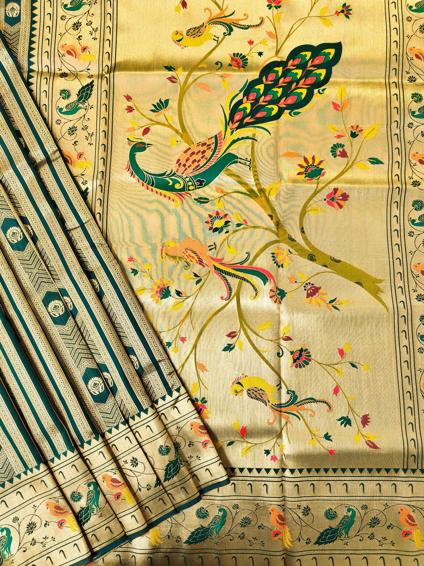 Banarsi Paithani Copper Zari Silk Saree- BT Green