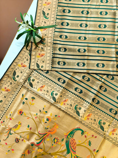 Banarsi Paithani Copper Zari Silk Saree- BT Green