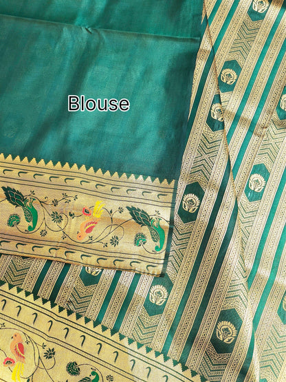 Banarsi Paithani Copper Zari Silk Saree- BT Green