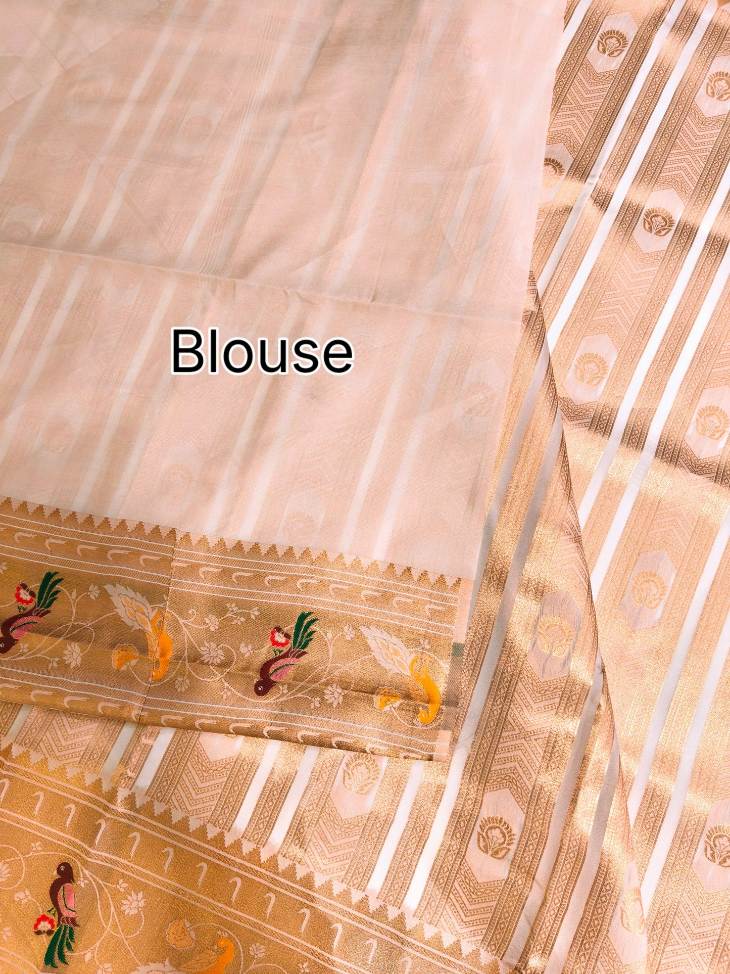 Banarsi Paithani Copper Zari Silk Saree- White