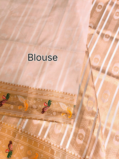 Banarsi Paithani Copper Zari Silk Saree- White
