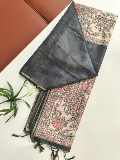 Shubhra Madhubani Lotus Saree - FIROZI