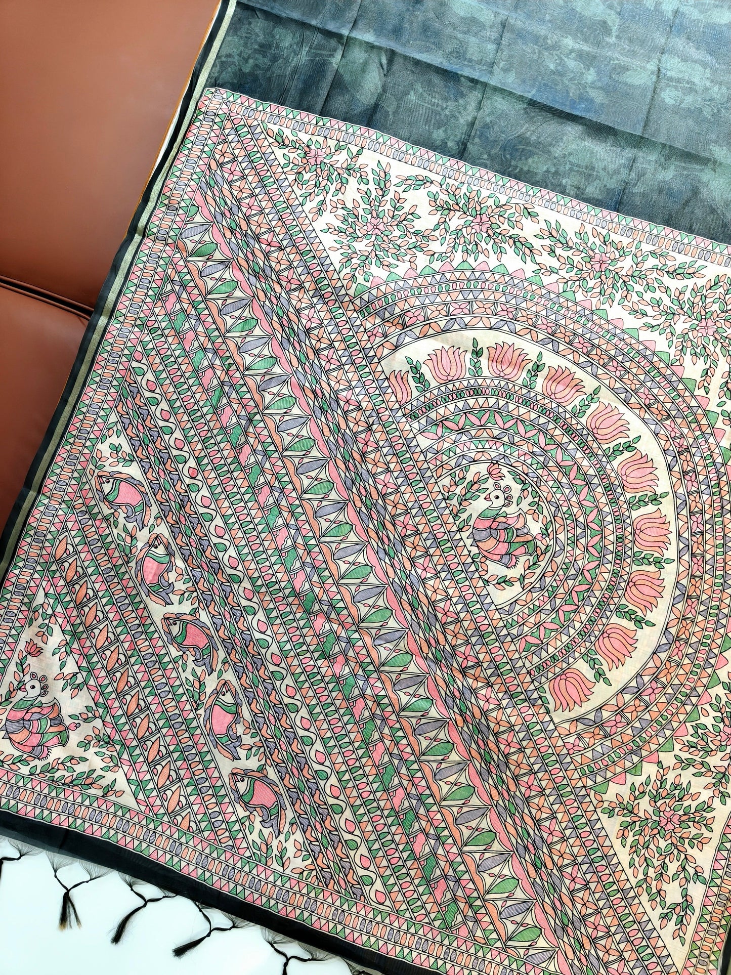 Shubhra Madhubani Lotus Saree - FIROZI
