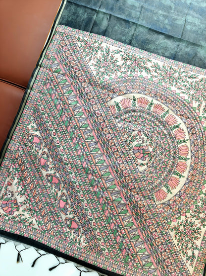 Shubhra Madhubani Lotus Saree - FIROZI