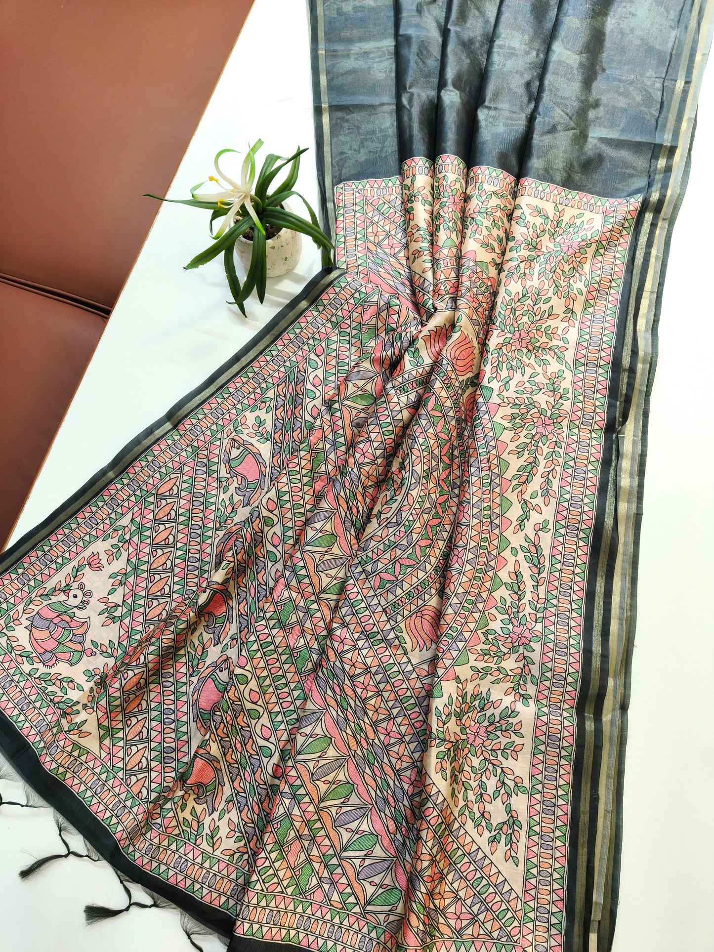 Shubhra Madhubani Lotus Saree - FIROZI