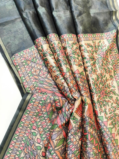 Shubhra Madhubani Lotus Saree - FIROZI