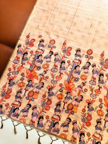 Nritya Nari Folk Art Saree - ORANGE
