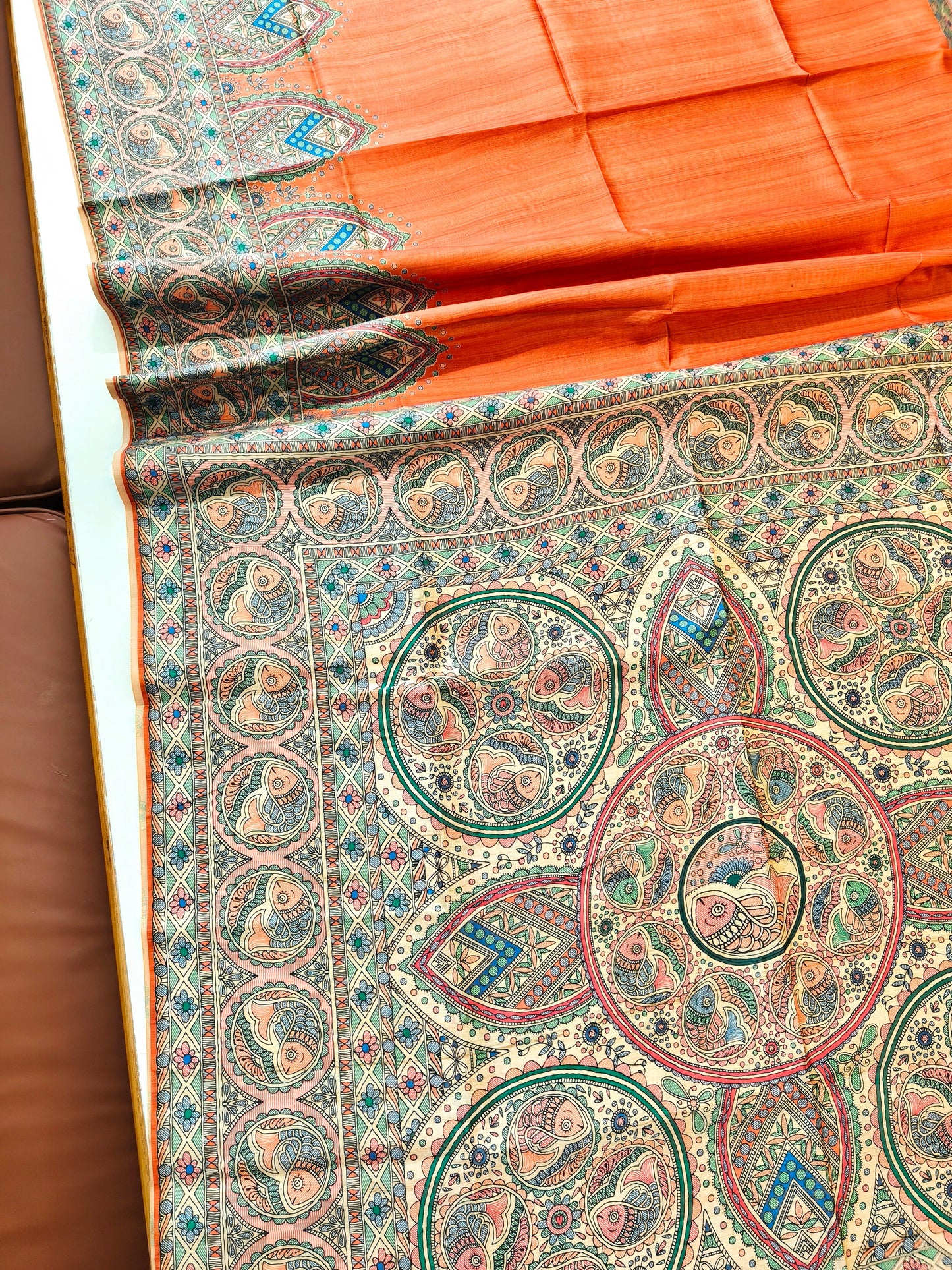 Tussar Silk Madhubani  -ORANGE