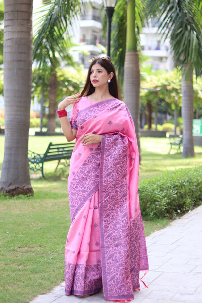 Handloom raw silk saree - BABY PINK
