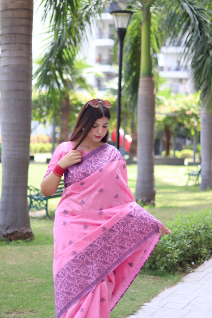 Handloom raw silk saree - BABY PINK
