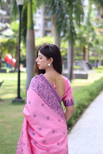 Handloom raw silk saree - BABY PINK