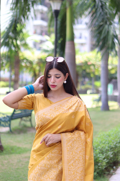Handloom raw silk saree - YELLOW