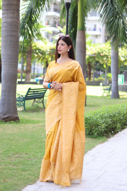 Handloom raw silk saree - YELLOW