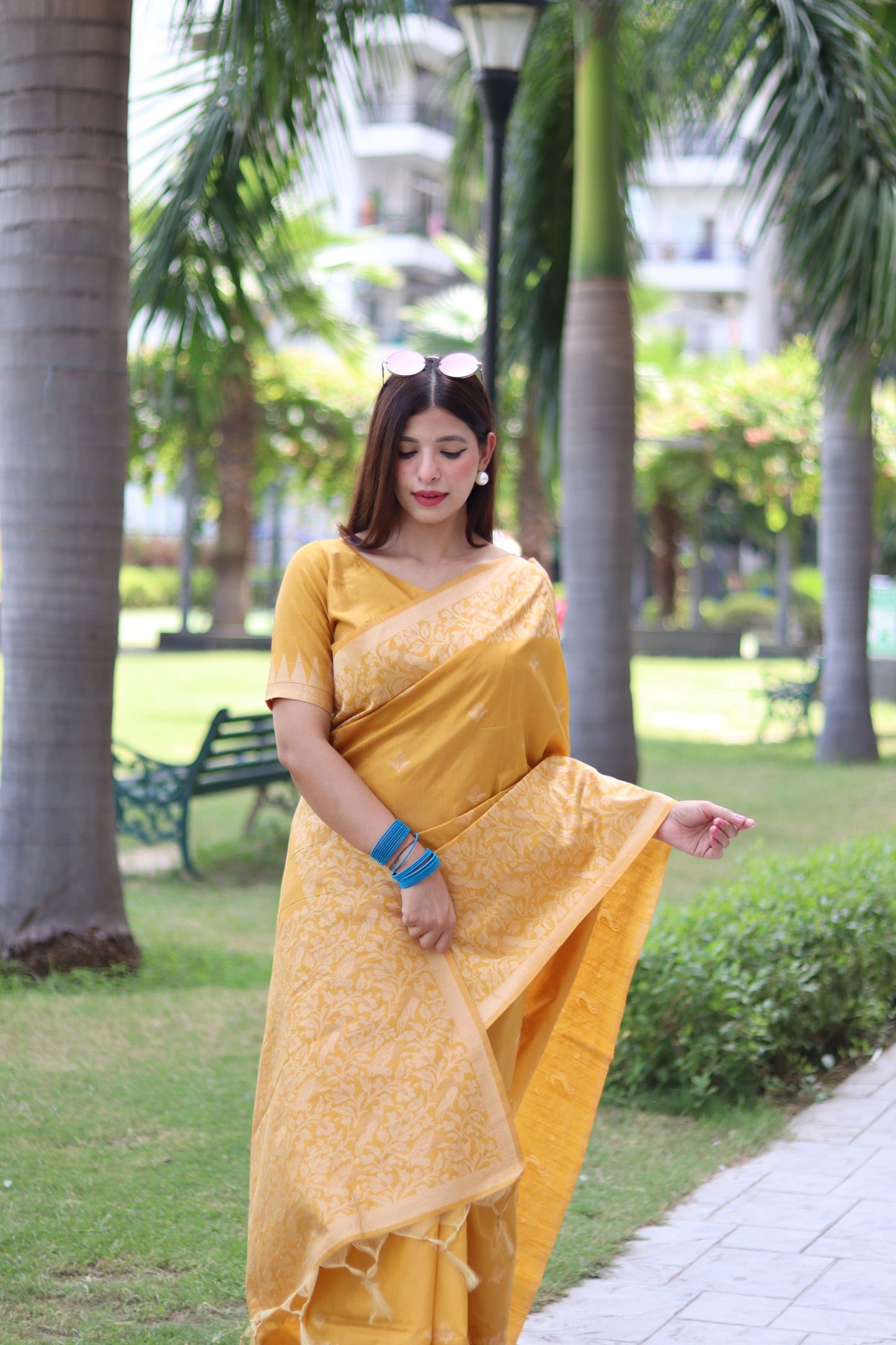 Handloom raw silk saree - YELLOW
