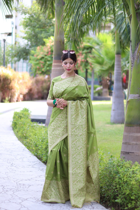 Handloom raw silk saree - GREEN
