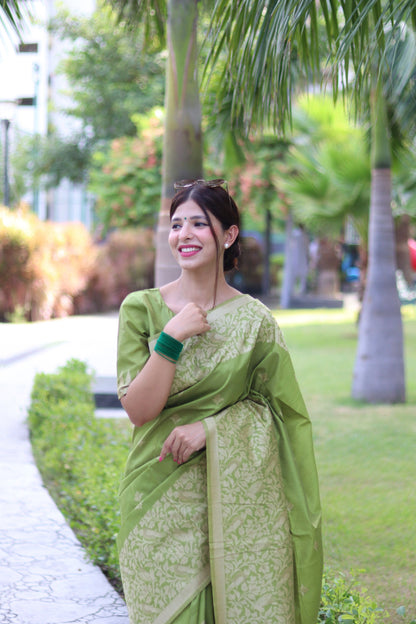 Handloom raw silk saree - GREEN