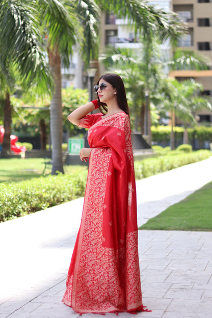 Handloom raw silk saree - RED
