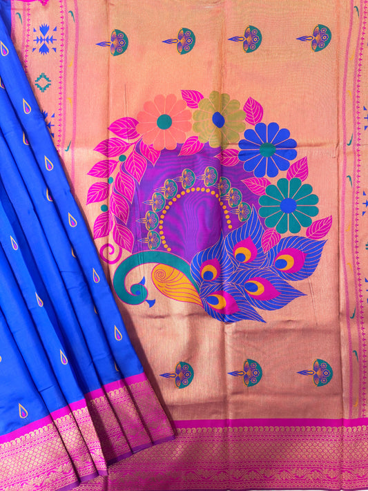 BANARASI PAITHNI  SILK SAREE  101- ROYAL BLUE