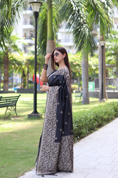 Handloom raw silk saree - BLACK
