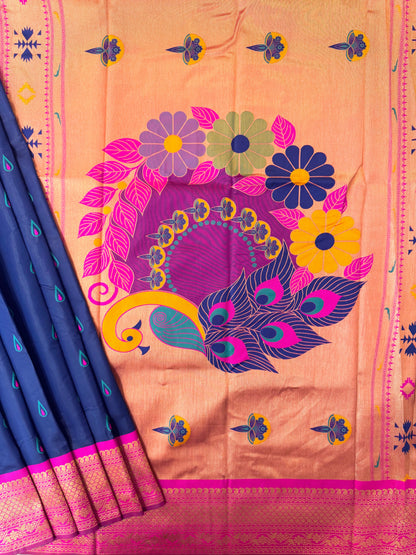 BANARASI PAITHNI  SILK SAREE  101- NAVY BLUE