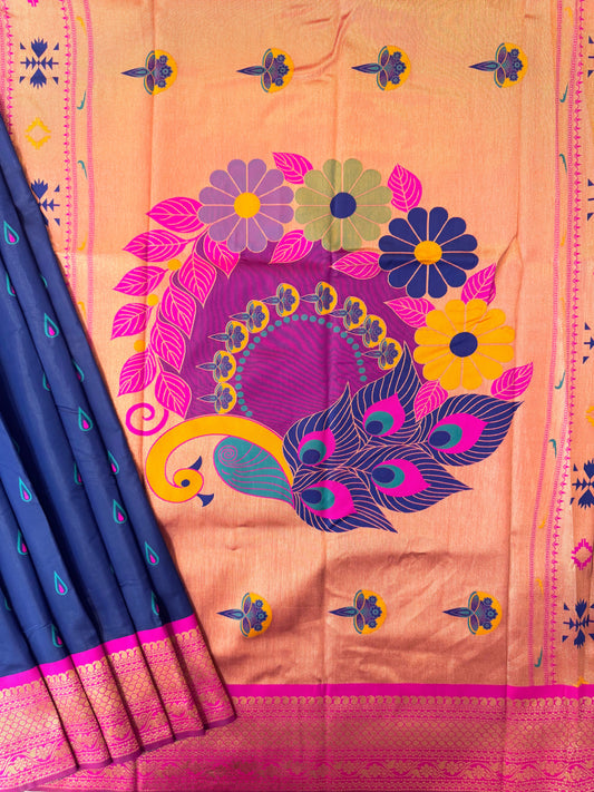 BANARASI PAITHNI  SILK SAREE  101- NAVY BLUE