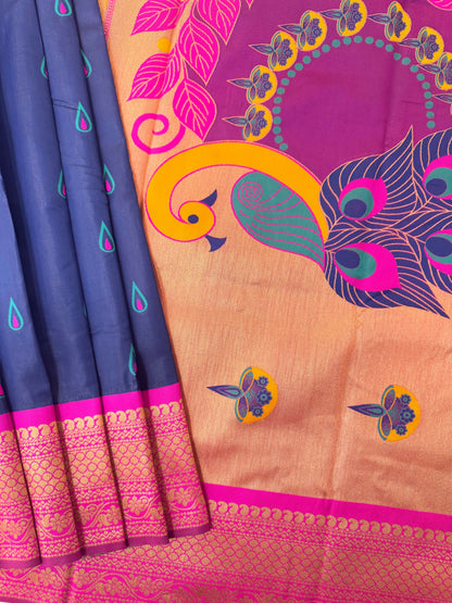 BANARASI PAITHNI  SILK SAREE  101- NAVY BLUE