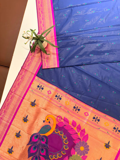 BANARASI PAITHNI  SILK SAREE  101- NAVY BLUE