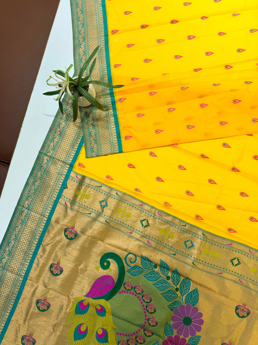 BANARASI PAITHNI  SILK SAREE  101- YELLOW