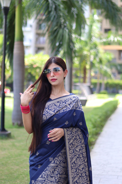 Handloom raw silk saree - BLUE