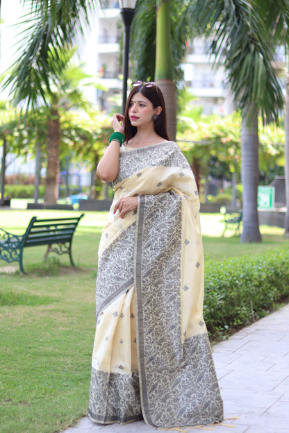 Handloom raw silk saree - CREAM