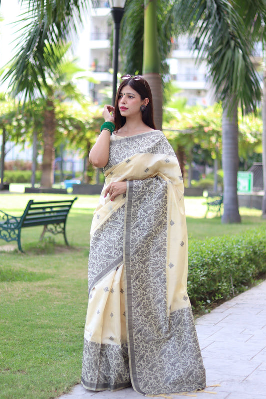 Handloom raw silk saree - CREAM