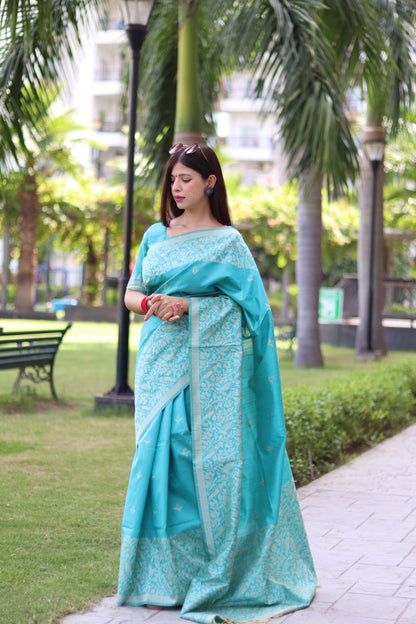 Handloom raw silk saree - SKY BLUE